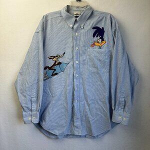 Vtg Acme Clothing Co Oxford Shirt Men XL Looney‎ Tunes Warner Bro Wile E Coyote